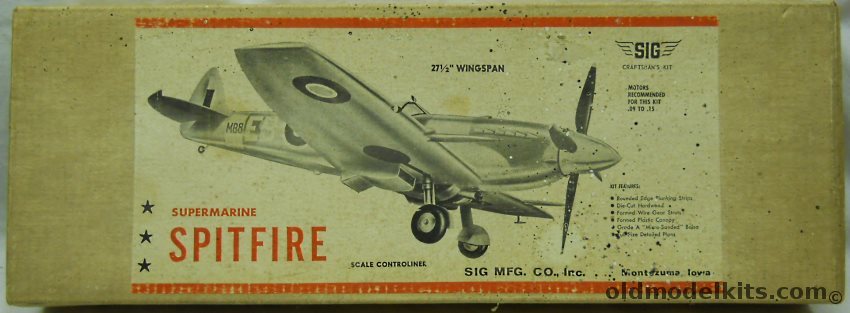 SIG Supermarine Spitfire - 27.25 Inch Wingspan Controliner Flying Airplane (ex-Berkeley) plastic model kit